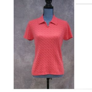 Pria Cable Knit Polo Style Sweater Coral Size L